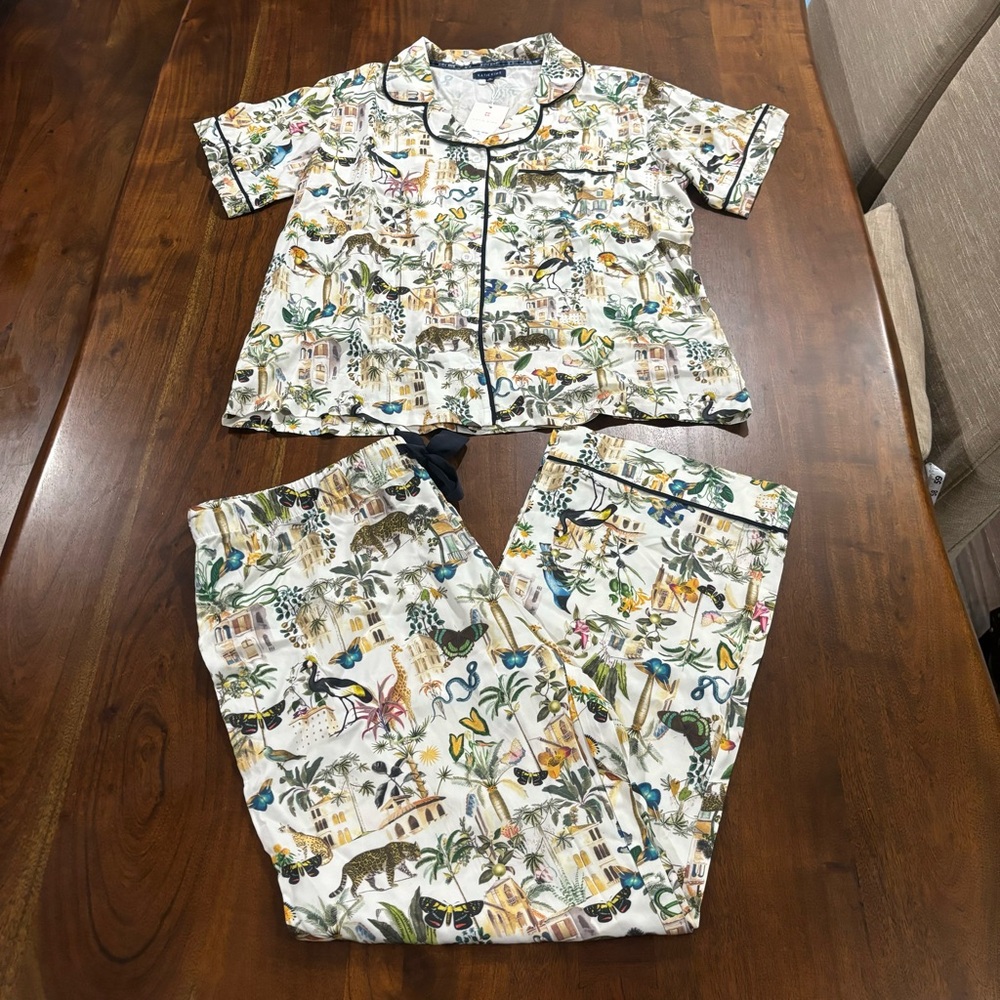 New! Katie Kime Animal Kingdom Jungle Print Novelty Zoo Pant Pajama Set Sz XL